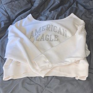Cream White Cropped Oversized American Eagle Sweatshirt